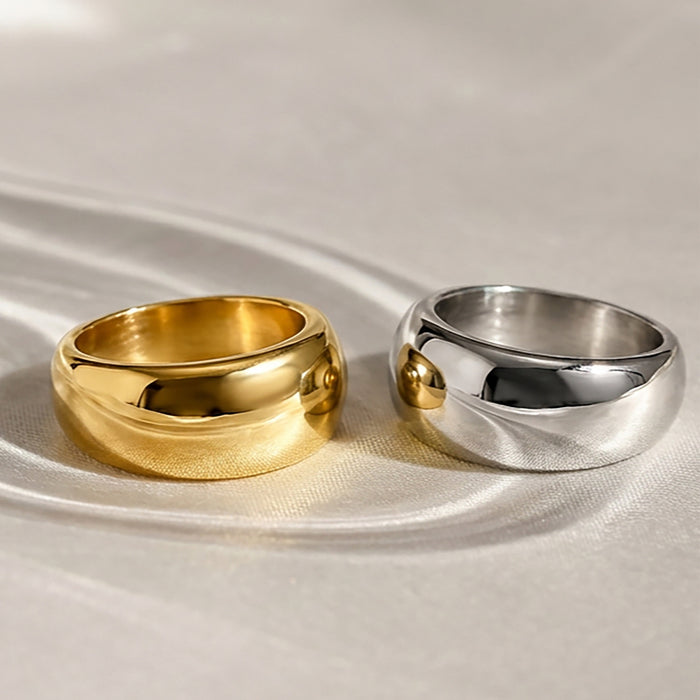 Irregular Smooth Arc Dome Rings Gold Steel Sizes 6-8