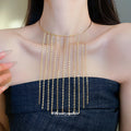 Long Fringe Collar Necklace with Graduated Chain Tassels view 3