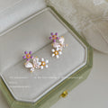 Gold Tone Purple Bud White Pearl Butterfly Branch Stud Earrings view 4