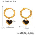 Gold Hoop Earrings Black Agate Heart Charm Dangles view 6