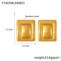 Gold Steel Two-Tone Square Recessed Stud Earrings Metal view 6