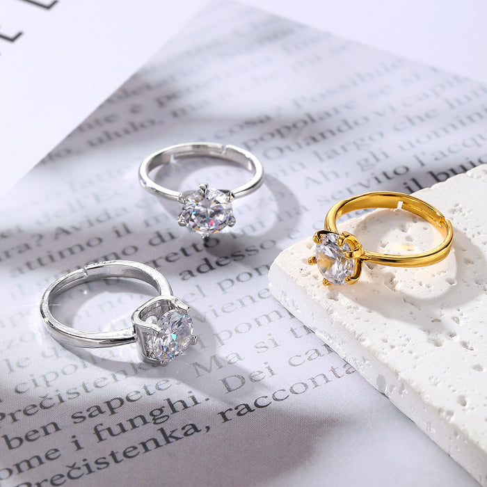 Gold and Silver Tone Solitaire Crystal Adjustable Rings