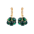 Green Crystal Look Cluster Gold Tone Huggie Earrings view 5