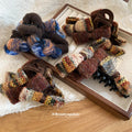 Coffee Brown Wool Tweed Bow Claw And Twist Hair Clips view 3