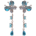 Blue Crystal Butterfly and Teardrop Long Tassel Earrings view 5