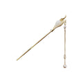 Gold Tone White Petal Hair Stick With Pearl Like Chain Drops view 5
