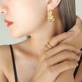 Gold And Steel Ruffled Texture Geometric Hoop Earrings view 1