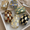 Acrylic Gold Tile Stretch Bracelets Black Beige White Amber view 4