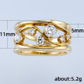 Gold Tone Layered Wave Ring with Scattered Clear Crystals view 5