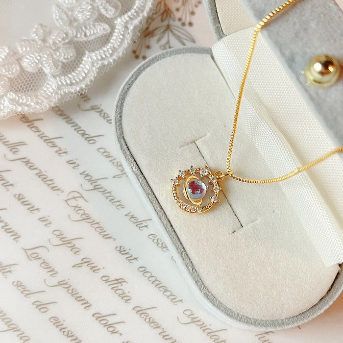 Gold Tone Multicolor Stone Ornate Wreath Pendant Chain Necklace