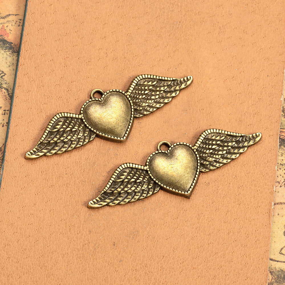 Vintage Heart Wing Alloy Necklace Charm Pendant 54x18mm