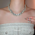 Silver Rhinestone Rhombus Pearl Collar Necklace and Drops view 1