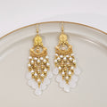 Green Multicolor and White Gold Chandelier Earrings view 2