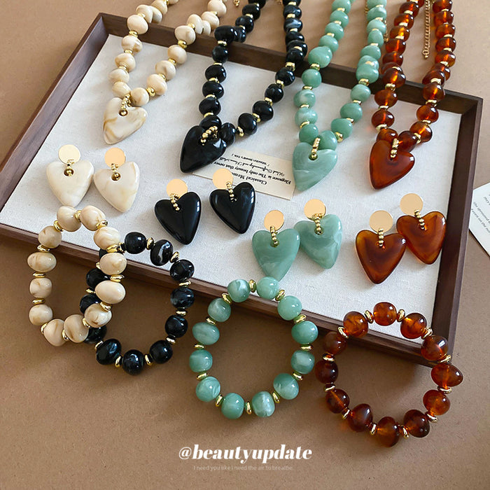 Acrylic Heart Bead Necklace Bracelet Earring 8 Styles