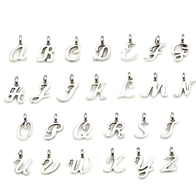 Tibetan Silver Zinc Alloy English Letter Charm Pendant for DIY Bracelet Jewelry Making