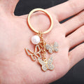 Rhinestone Openwork Butterfly and Faux Pearl Charm Keychain view 3