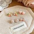 Pink Strawberry Stud Earrings In Three Crystal And Enamel Styles view 3