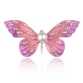 Pink Red Butterfly Crystal Pearl Look Two Designs Metal Brooch Pin view 1
