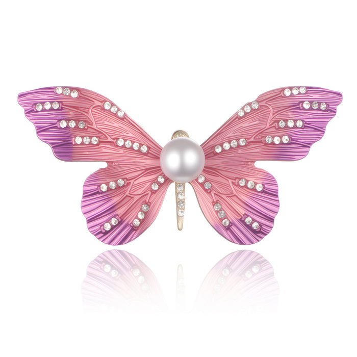 Pink Red Butterfly Crystal Pearl Look Two Designs Metal Brooch Pin