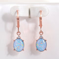 Gold Rose Silver Blue Oval Stone Leverback Clip Earrings view 9