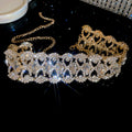 Openwork Crystal Choker Necklace Wide Silver Bracelet Styles view 6