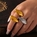 Polished Marquise Oval Statement Ring Gold Steel Size 8 view 3