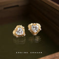 Gold Lace Heart Clear Zircon Stud And Clip Earrings view 1