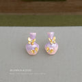Purple Pink Vase And Gold Tone Butterfly Stud Earrings view 4