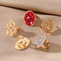 Gold Tone Oval Glitter Adjustable Rings in Seven Colors view 2