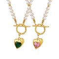 Pearl Strand Toggle Clasp Heart Zircon Pendant Necklace view 5