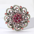 Antique Silver Rhinestone Sun Flower Swirl Brooch Pink Blue view 3