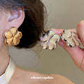 Polished Rounded Flower Stud Earrings in Gold and Silver Tones view 2
