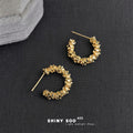Gold Tone Textured Cluster Round Hoop Stud Earrings For Women view 4