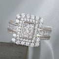 Silver Tone Rectangular Multi Princess Halo Ring Sizes 6-10 view 1