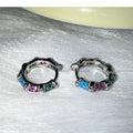 Black Huggie Hoop Earrings With Multicolor Crystal Rows view 6
