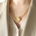 Dual Chain Textured Leaf Pendant Necklace Gold Or Steel view 6