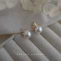 White Pearl Gold Butterfly Wing Stud Earrings Pair view 1
