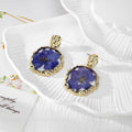 Gold Tone Round Birth-Flower Pressed Botanical Drop Earrings in Nineteen Designs view 4
