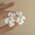 White Petal Flower and Pearl Cluster Stud Earrings view 6