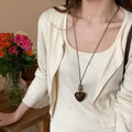 Brown Wood Grain Heart Pendant Cord Necklace Jewelry view 1