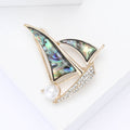 Shell Effect Sailboat Brooch With White Pearl and Crystal Hull view 3