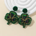 Green Sequin Seed Bead Shamrock Clover Dangle Earrings Pair view 4