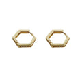Gold Silver Hexagon Huggie Hoop Earrings With Pavé Bar view 5