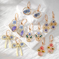 Gold Tone Blue Pressed Flower Resin Hook Earrings in Six Designs view 1