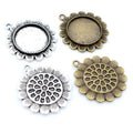 Sunflower Round Pendant Bezel Settings in Two Antique Finishes view 1