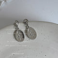 Silver-Tone Embossed Rose Oval Pendant Drop Earrings view 4