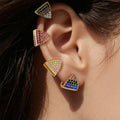 Triangle Pave Zircon Huggie Hoop Earrings Multicolor Gold Steel view 2