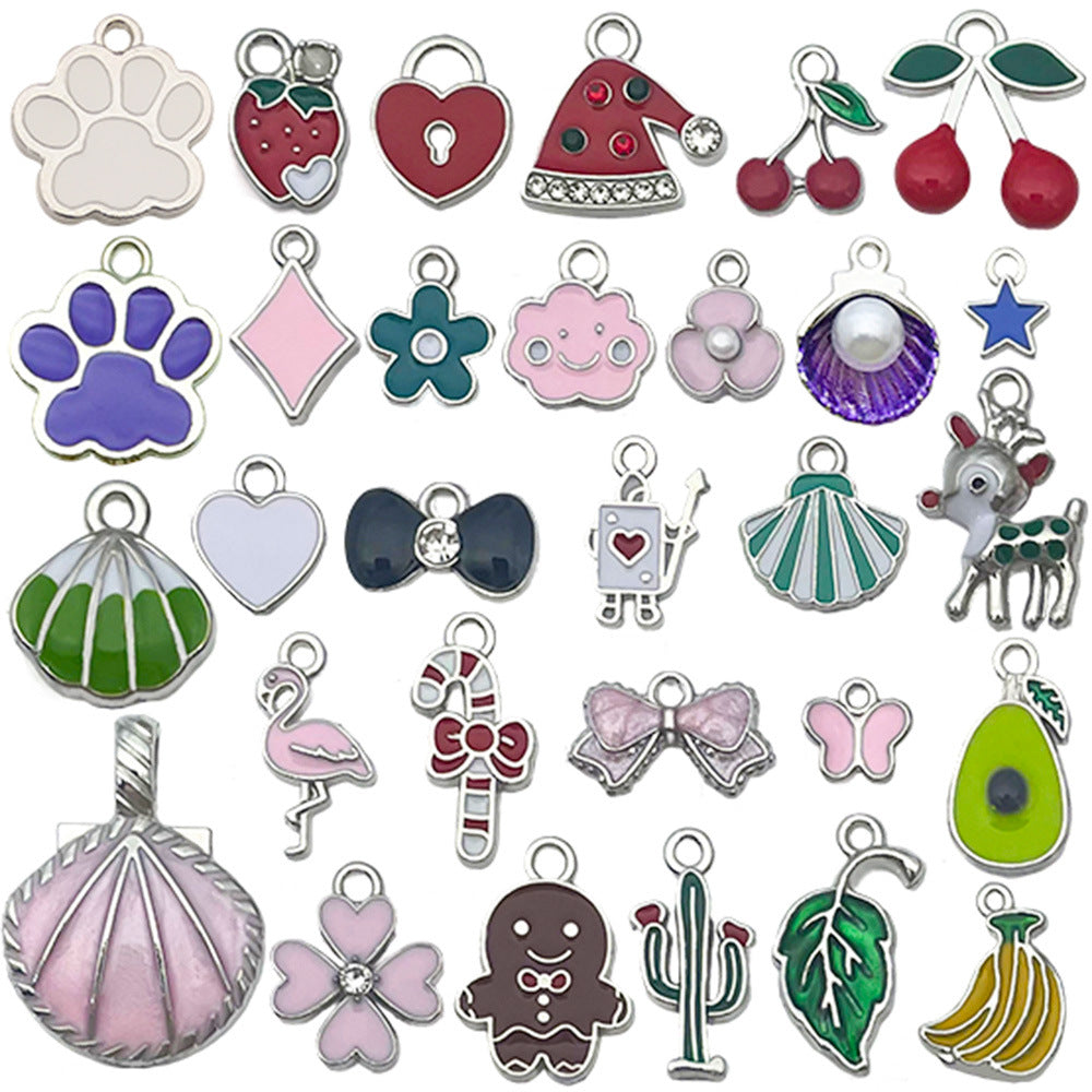 Enamel Zinc Alloy Cherry Banana Fruit Charm Pendant for DIY Keychain Jewelry