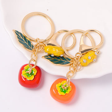 Persimmon Peanut Leaf Keychain Gold Clasp Cord Eleven Styles