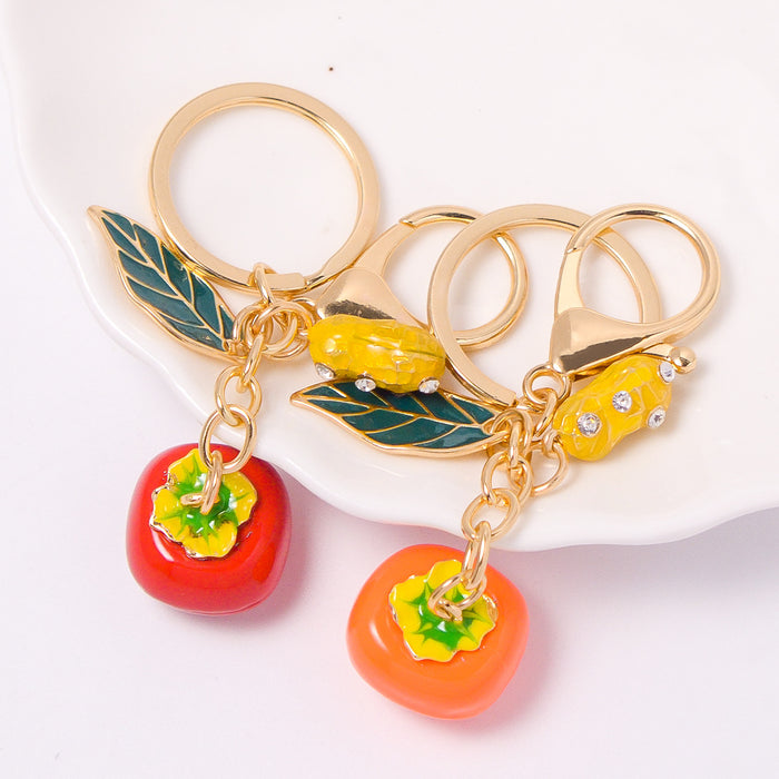 Persimmon Peanut Leaf Keychain Gold Clasp Cord Eleven Styles